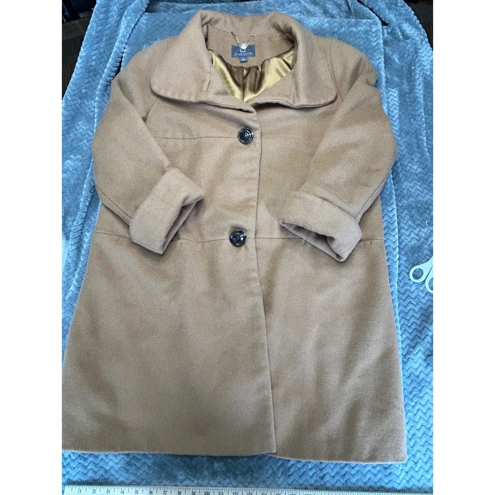 Gallery New York Womens Camel Tan Wool Blend Car Coat‎ Jacket Wing Collar Large